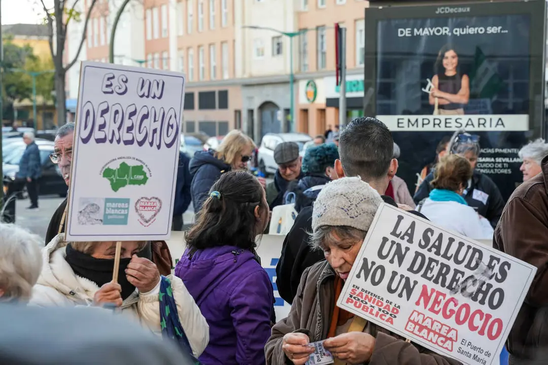 Archivo - Manifestantes en la Facultad de Medicina de Sevilla durante la convocatoria de la Coordinadora Andaluza de Mareas Blancas en apoyo a la Iniciativa Legislativa Popular (ILP) en defensa de la sanidad p&uacute;blica que debate el Parlamento andaluz.  
