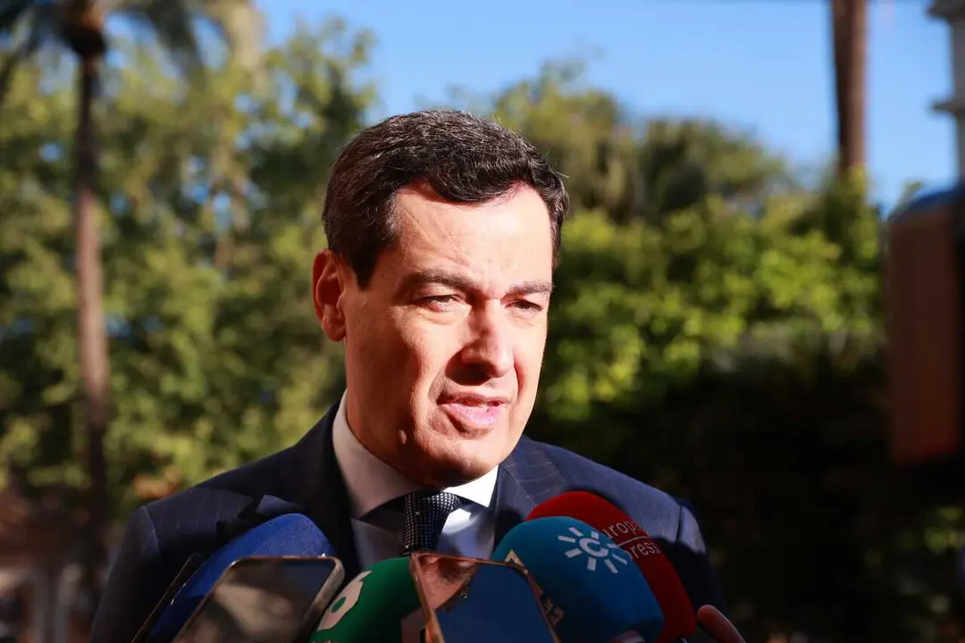 El presidente de la Junta y candidato del PP-A la reelecci&oacute;n, Juanma Moreno, este martes en Sevilla