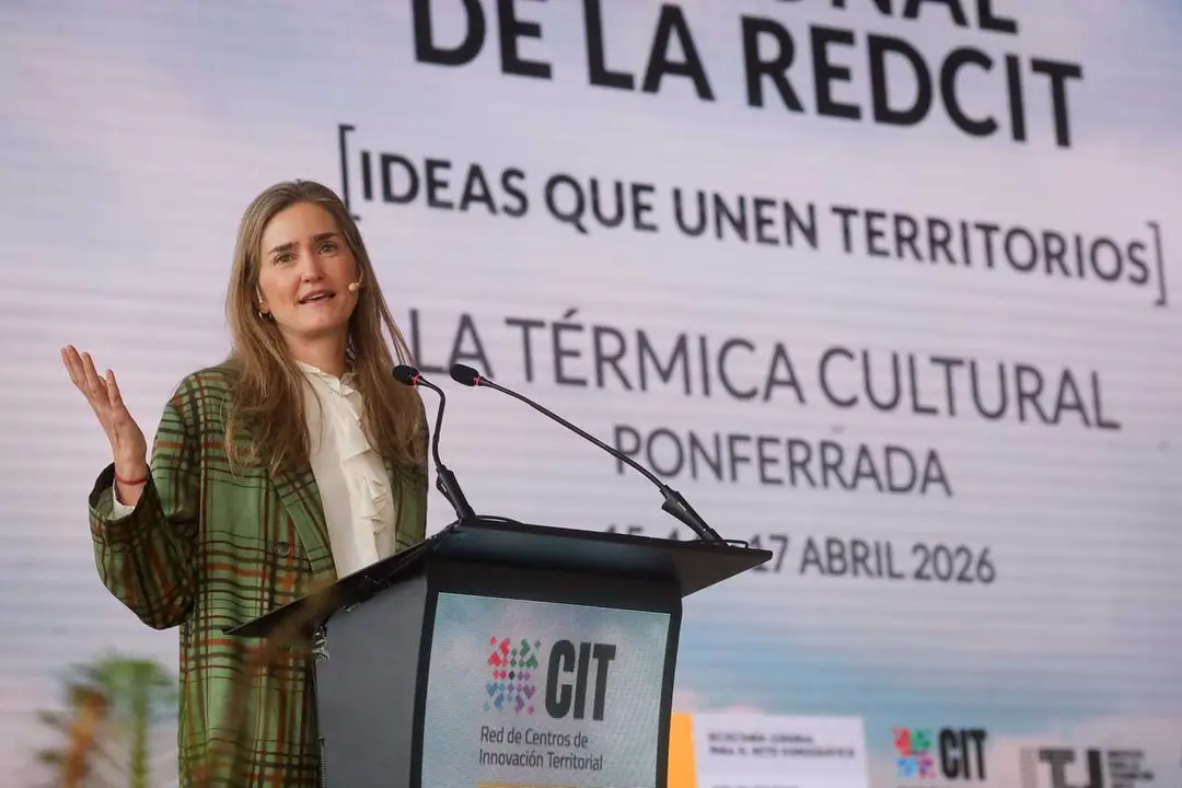 La vicepresidenta tercera y ministra para laTransici&oacute;n Ecol&oacute;gica y el Reto Demogr&aacute;fico, Sara Aagesen, durante la inauguraci&oacute;n del III Encuentro Nacional de Centros de Innovaci&oacute;n Territorial, en La T&eacute;rmica Cultural en Ponferrada (Le&oacute;n).