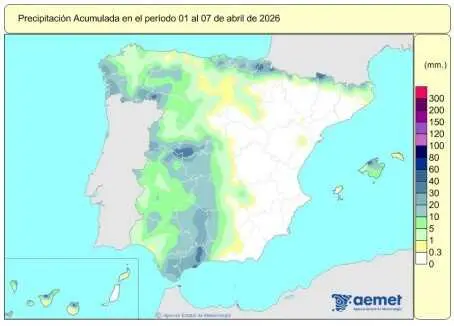 Espa&ntilde;a registra 519 l/m2 de lluvias acumuladas desde el 1 de octubre, un 24% m&aacute;s de lo habitual.
