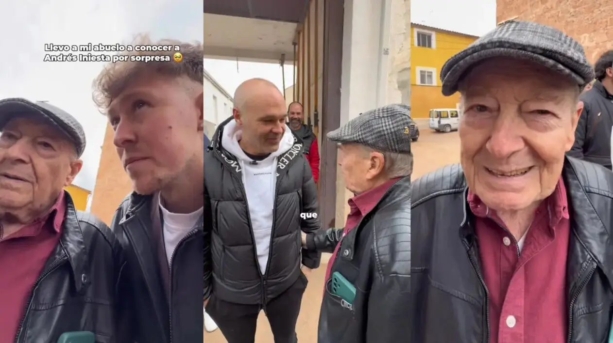 El abuelo conociendo a Andr&eacute;s Iniesta