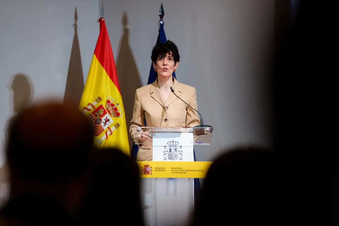 La ministra de Inclusi&oacute;n, Seguridad Social y Migraciones, Elma Saiz, participan en la presentaci&oacute;n de INTegraSS, a 9 de abril de 2026, en Madrid (Espa&ntilde;a). 