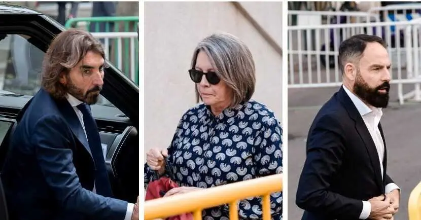 (izq-dcha) El exCEO de Air Europa Javier Hidalgo, la trabajadora de la Secretar&iacute;a de Organizaci&oacute;n del PSOE Celia Rodr&iacute;guez y el exgerente del PSOE Mariano Moreno a su llegada al Tribunal Supremo.