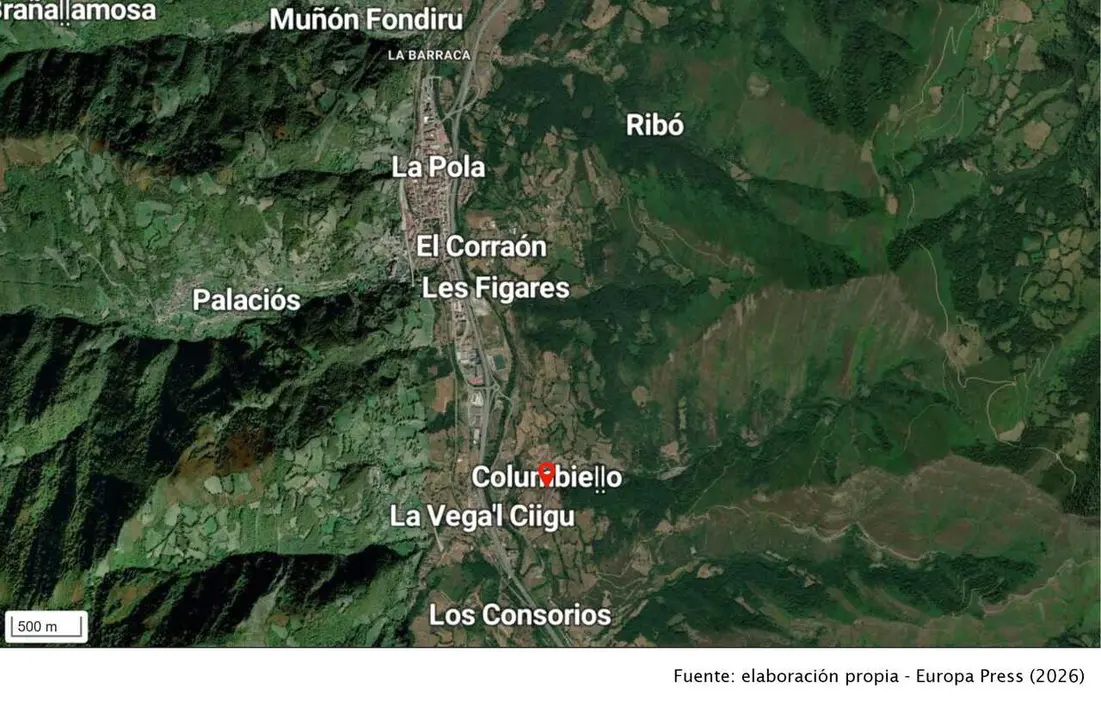 Localidad del suceso en Lena