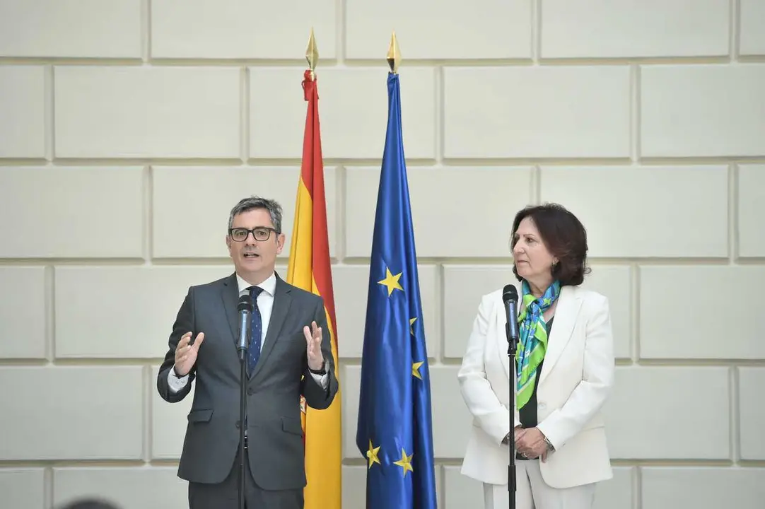 El ministro de la Presidencia, Justicia y Relaciones con las Cortes, F&eacute;lix Bola&ntilde;os visita, junto a la fiscal general del Estado, Teresa Peramato, las nuevas dependencias de la Fiscal&iacute;a en Madrid, a 27 de abril de 2026, en Madrid (Espa&ntilde;a).