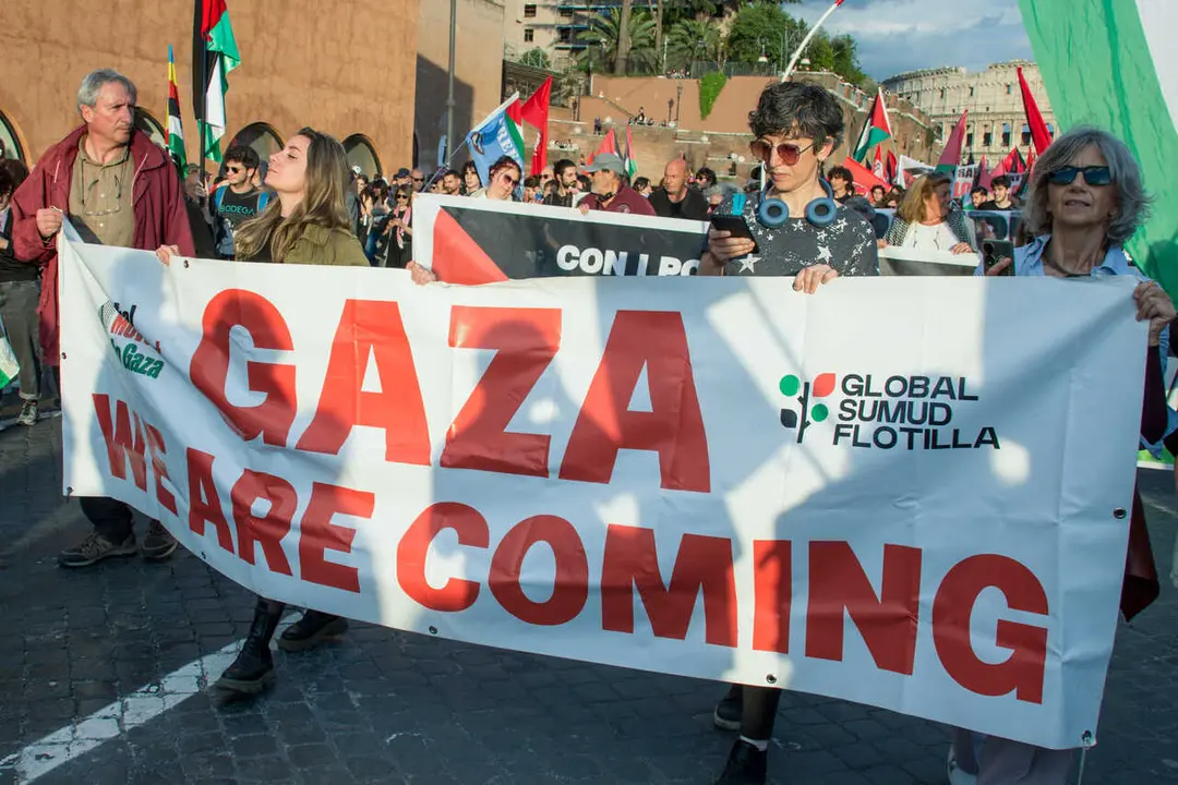 April 30, 2026, Rome: Demonstration in support of the Global Sumud Flotilla. The Israeli Navy blocked the Global Sumud Flotilla's new mission to lift the siege on Gaza. It happened on the night of April 29-30, near the Greek island of Crete. P.S.: The photo may be used with due respect for the context in which it was taken, and without intent to defame anyone.