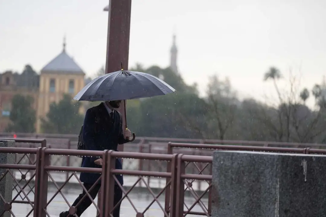 Archivo - Una persona se protege de la lluvia con un paraguas. A 03 de marzo de 2025, en Sevilla (Andaluc&iacute;a, Espa&ntilde;a).