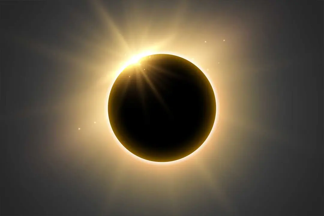 beautiful full solar eclipse with bright rays for spiritual energy vector