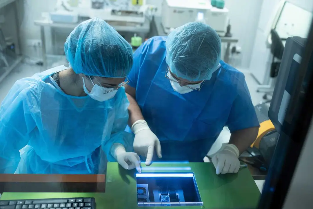 Archivo - Dos t&eacute;cnicos trabajan en la sala de criopreservaci&oacute;n de c&eacute;lulas el Hospital Cl&iacute;nic, a 28 de septiembre de 2023, en Barcelona, Catalu&ntilde;a (Espa&ntilde;a). 