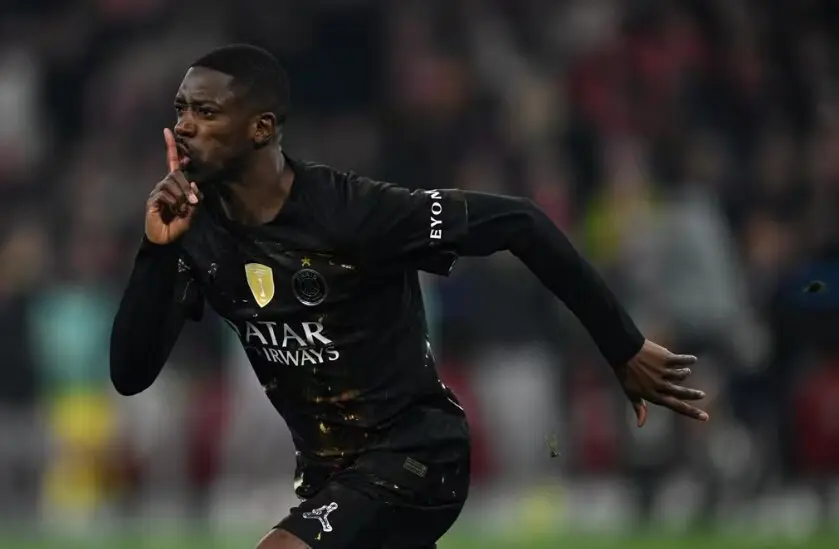 Ousmane Dembele celebrando su gol ante el Bayern