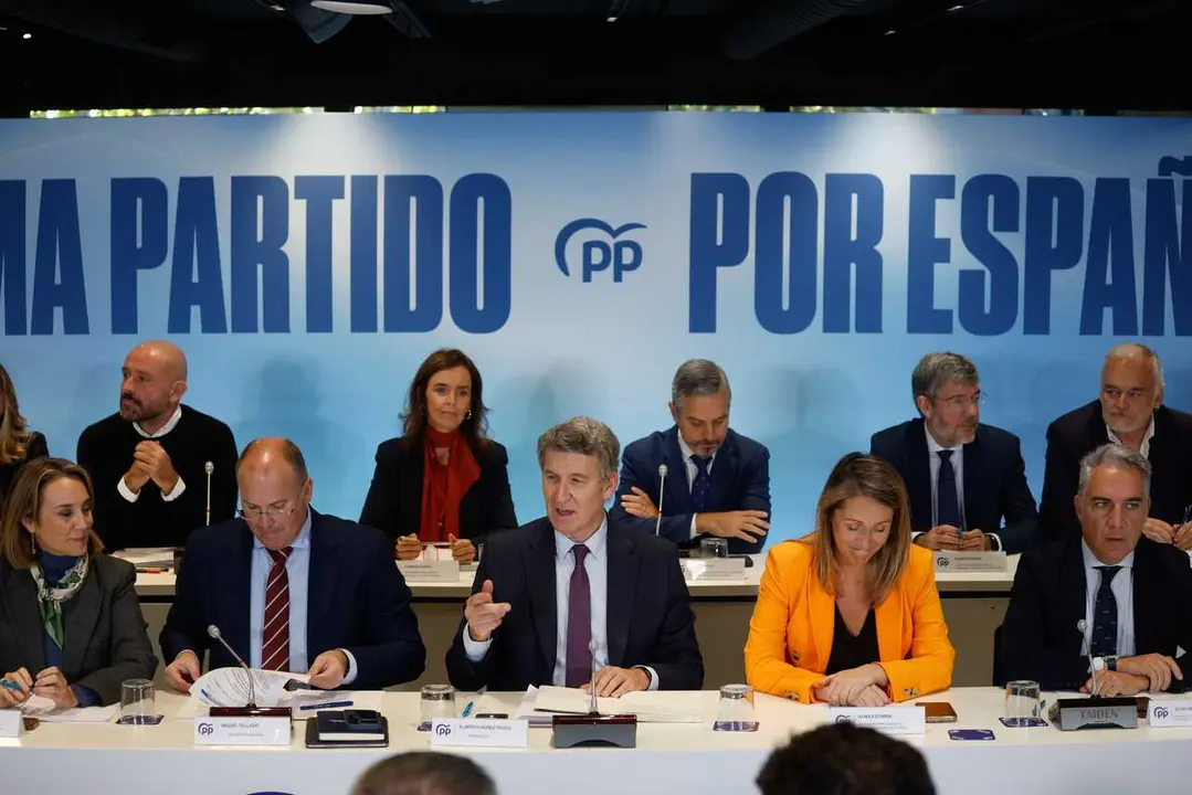 Archivo - El l&iacute;der del PP, Alberto N&uacute;&ntilde;ez Feij&oacute;o, con miembros de la direcci&oacute;n nacional del partido. 