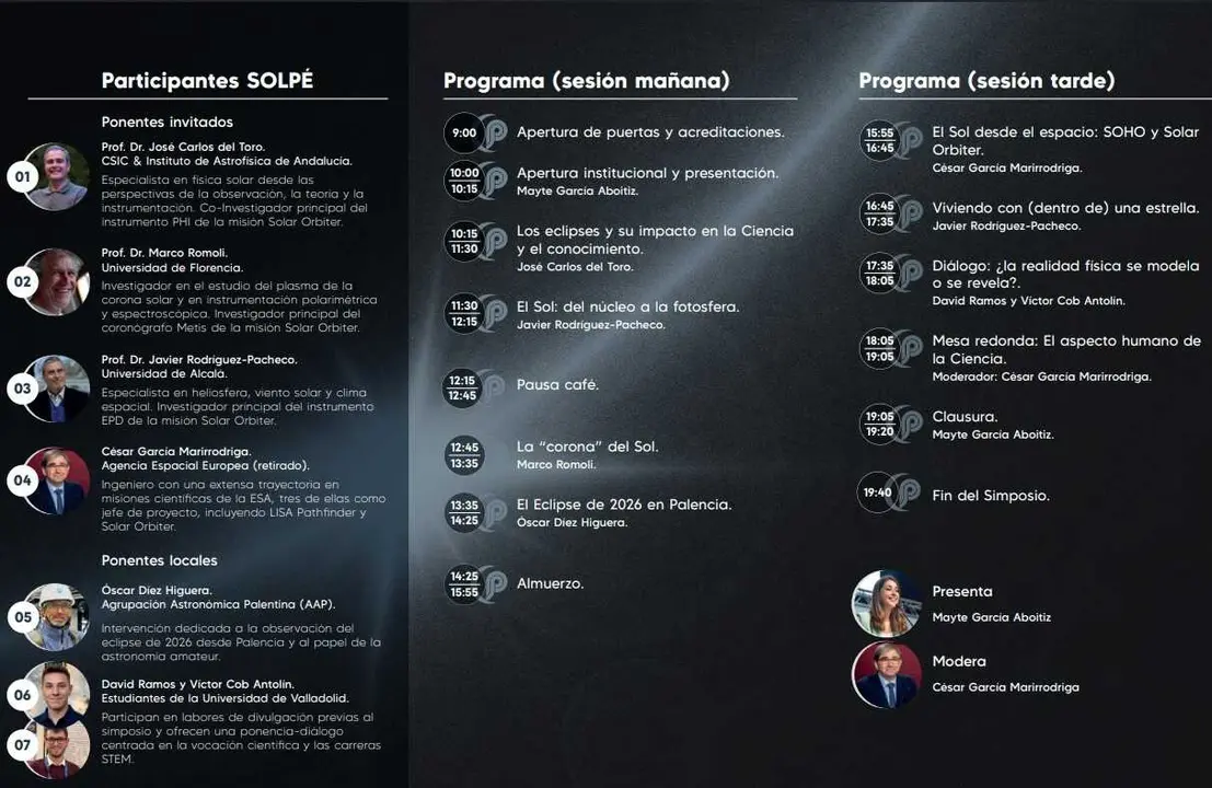Programa del Congreso sobre el Sol y  Eclipse que se celebra en Palencia el d&iacute;a 18 de mayo.