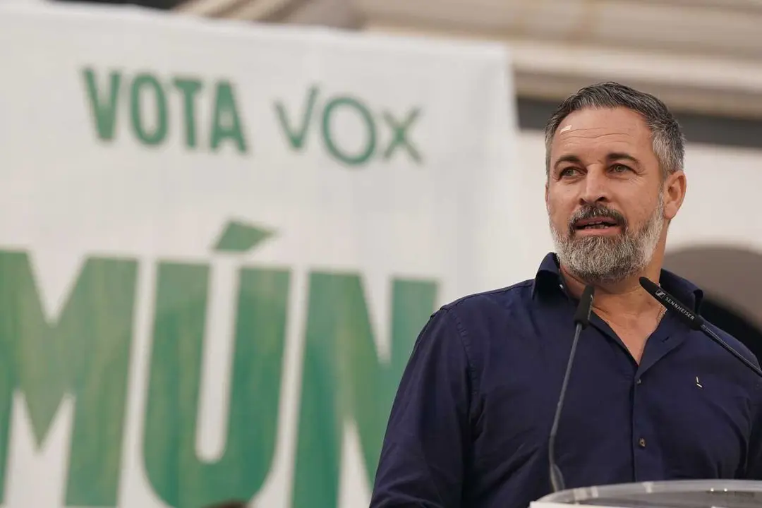 El presidente de Vox, Santiago Abascal, participa en un acto de campa&ntilde;a electoral andaluza. Imagen de archivo.