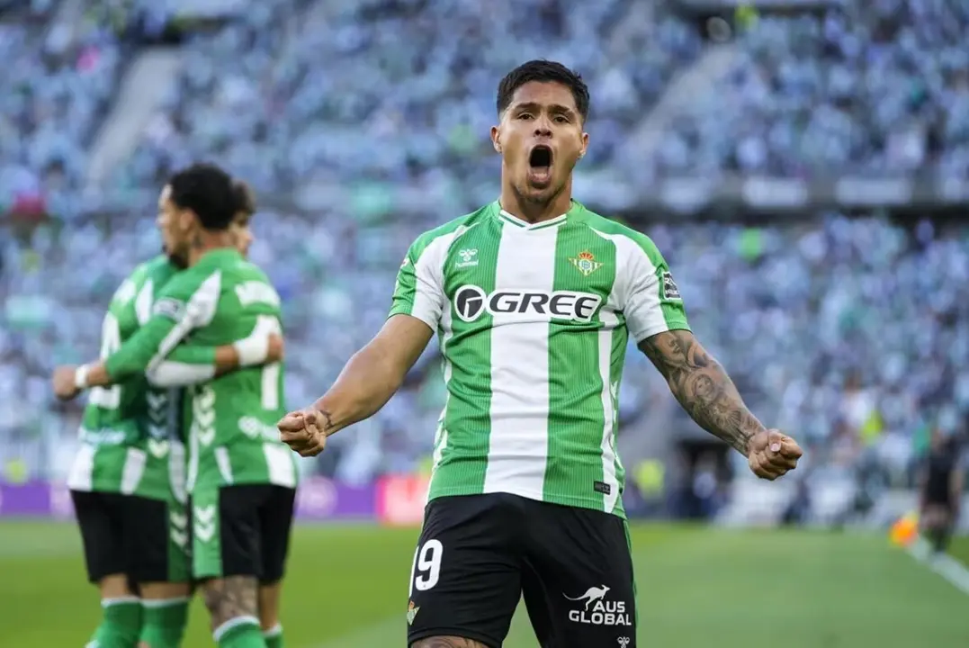 Cucho Hern&aacute;ndez celebrando el gol que clasifica al Betis a Champions