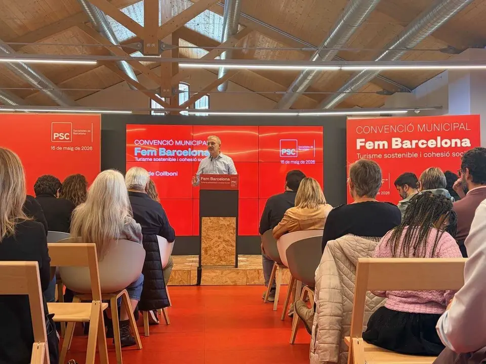 El alcalde de Barcelona, Jaume Collboni, en la convenci&oacute;n municipal de la Federaci&oacute;n de Barcelona del PSC