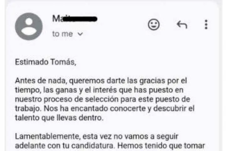 Una empresa rechaza a un candidato de trabajo y la respuesta que da es para que le hagan el due&ntilde;o