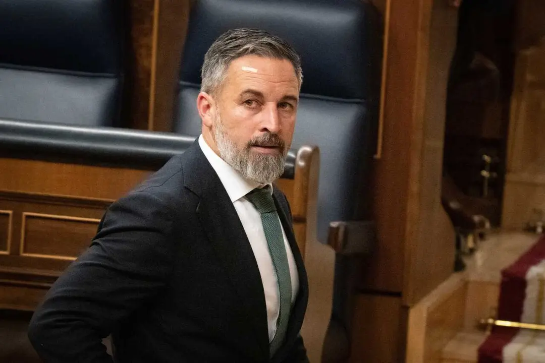 El presidente de Vox, Santiago Abascal, a su salida de una sesi&oacute;n plenaria celebrada en el Congreso, a 26 de mayo de 2026, en Madrid (Espa&ntilde;a). 