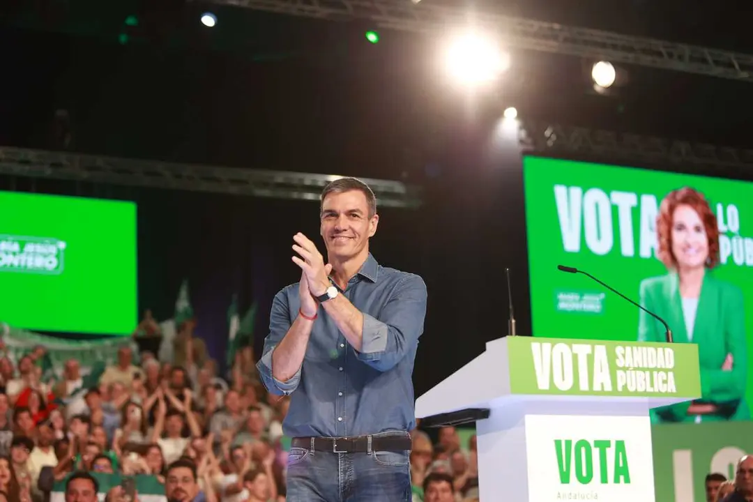 El secretario general del PSOE y presidente del Gobierno, Pedro S&aacute;nchez, durante el acto de cierre de campa&ntilde;a de los socialistas andaluces