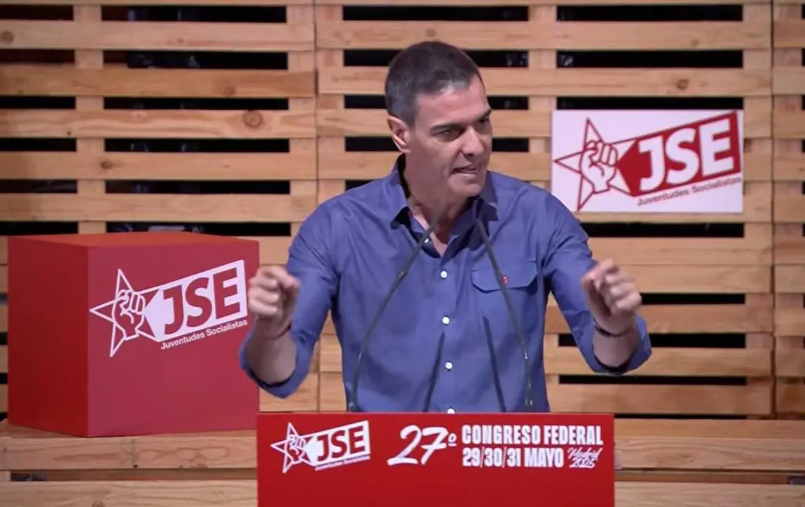 El presidente del Gobierno, Pedro S&aacute;nchez, en el Congreso de Juventudes Socialistas en Madrid