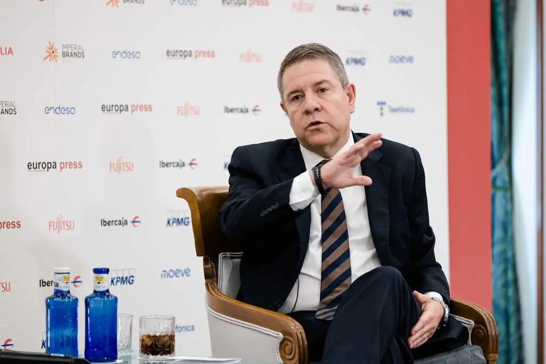 El presidente de Castilla La-Mancha, Emiliano Garc&iacute;a-Page, durante un desayuno informativo de Europa Press, en el Hotel InterContinental Madrid, a 3 de junio de 2026, en Madrid (Espa&ntilde;a).