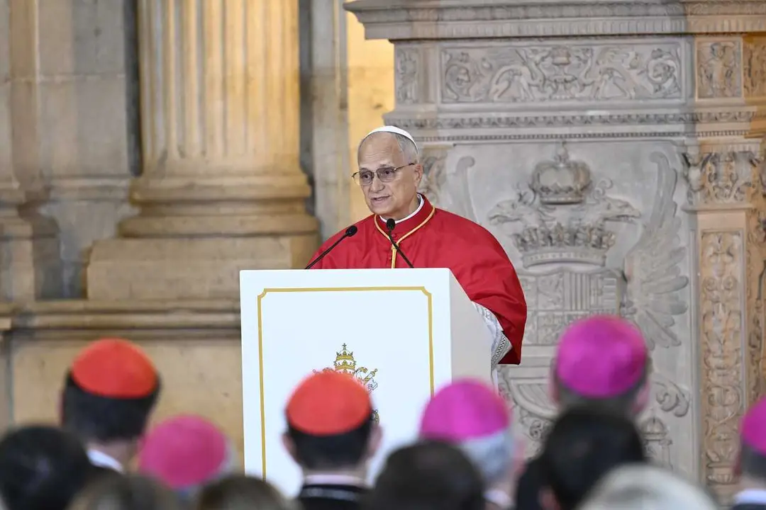 El Papa Le&oacute;n XIV pronuncia un discurso durante su ceremonia de bienvenida en el Palacio Real, a 6 de junio de 2026, en Madrid (Espa&ntilde;a). 
