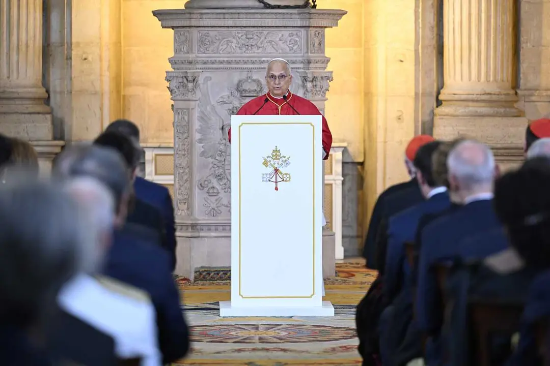 El Papa Le&oacute;n XIV pronuncia un discurso durante su ceremonia de bienvenida en el Palacio Real, a 6 de junio de 2026, en Madrid (Espa&ntilde;a). 