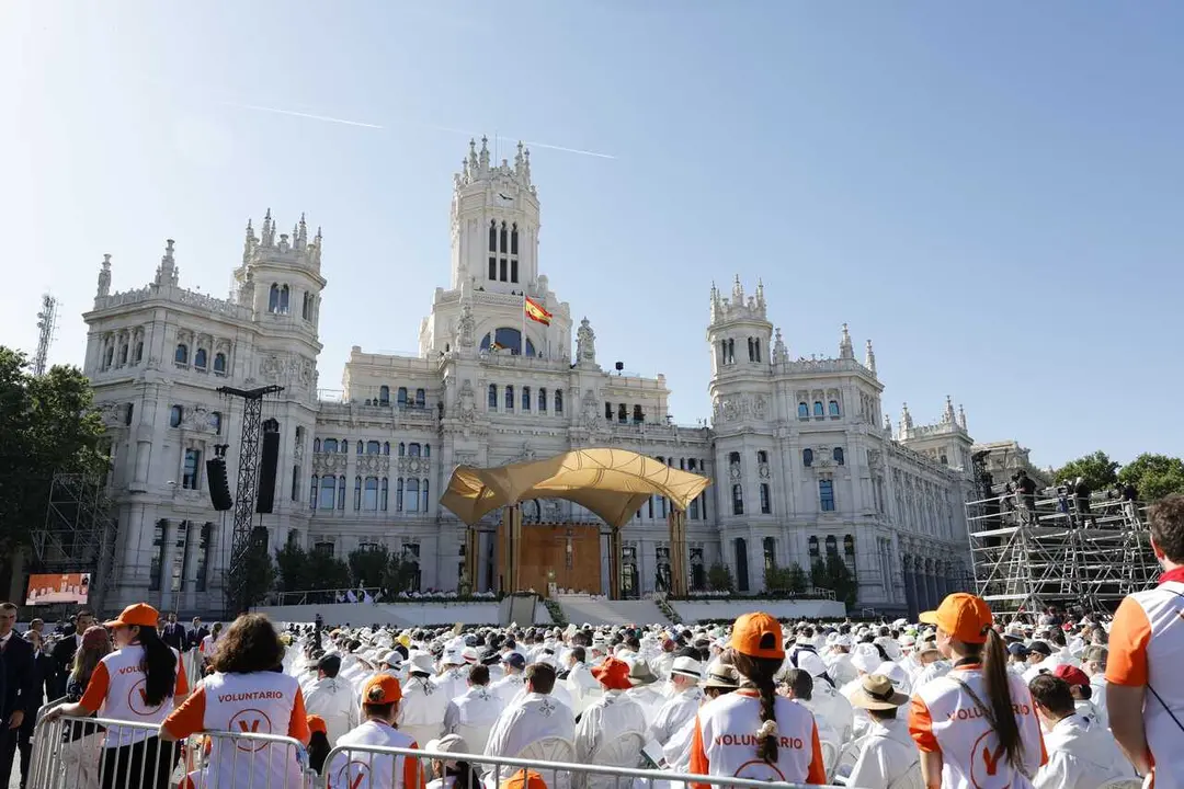 El Papa Le&oacute;n XIV preside la misa de Corpus Christi, en la Plaza de Cibeles, a 7 de junio de 2026, en Madrid (Espa&ntilde;a). El Papa Le&oacute;n XIV oficia la solemnidad del Corpus Christi en Madrid con una misa y posterior procesi&oacute;n eucar&iacute;stica en el entorno de la cap