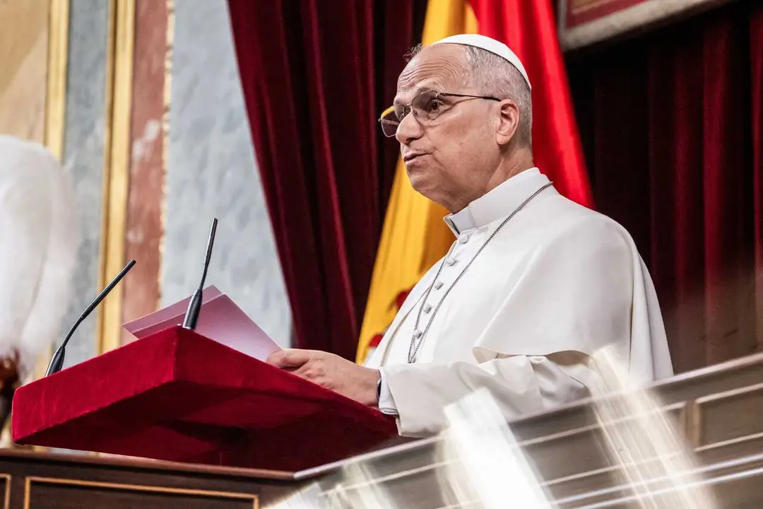 El Papa Le&oacute;n XIV interviene durante su visita al Congreso de los Diputados, a 8 de junio de 2026, en Madrid (Espa&ntilde;a).