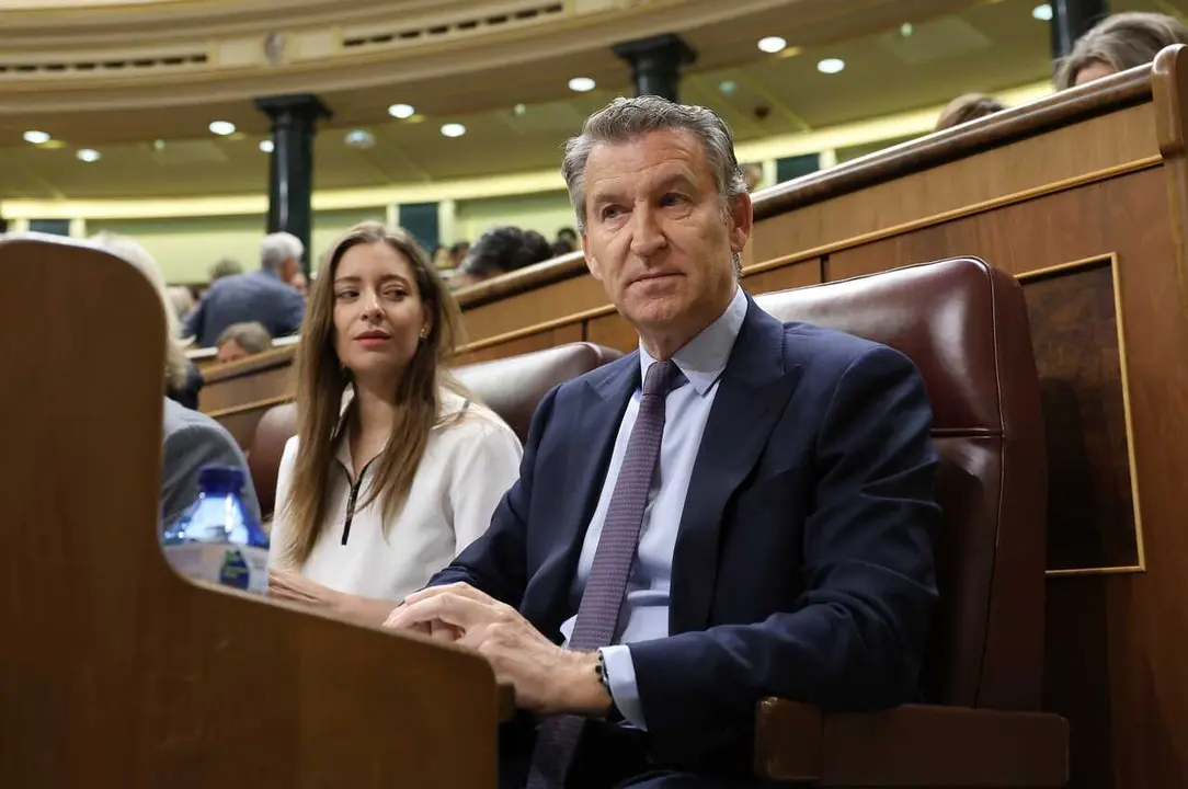 El presidente del PP, Alberto N&uacute;&ntilde;ez Feij&oacute;o, y la portavoz del PP en el Congreso, Ester Mu&ntilde;oz, durante una sesi&oacute;n de control al Gobierno, en el Congreso de los Diputados, a 10 de junio de 2026, en Madrid (Espa&ntilde;a). 