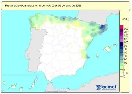 Espa&ntilde;a registra 601 l/m2 de lluvias acumuladas desde octubre, un 13% m&aacute;s de lo habitual.