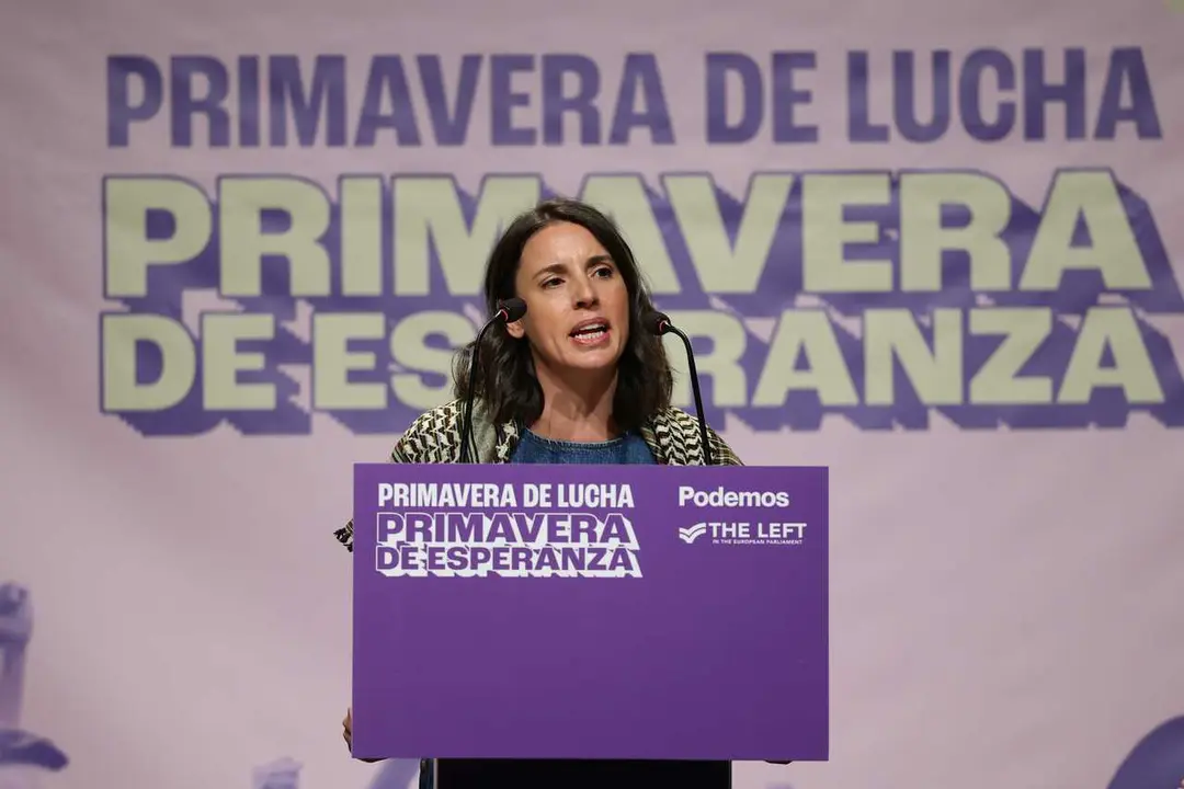La secretaria pol&iacute;tica de Podemos y eurodiputada, Irene Montero, durante la jornada &lsquo;Primavera de lucha, primavera de esperanza&rsquo;, en el C&iacute;rculo de Bellas Artes, a 12 de junio de 2026, en Madrid (Espa&ntilde;a).