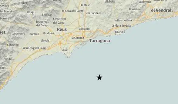 Epicentro del se&iacute;smo frente a la costa de Tarragona