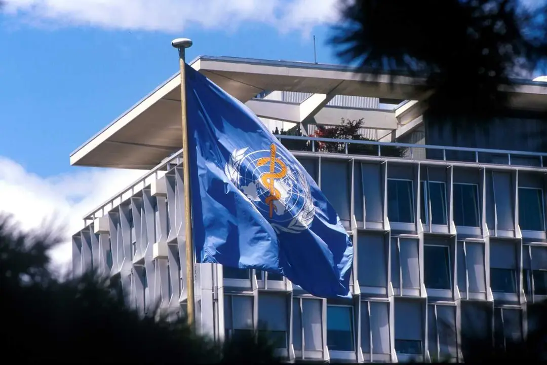 Archivo - Bandera de la Organizaci&oacute;n Mundial de la Salud (OMS) en su sede de en Ginebra (Suiza).