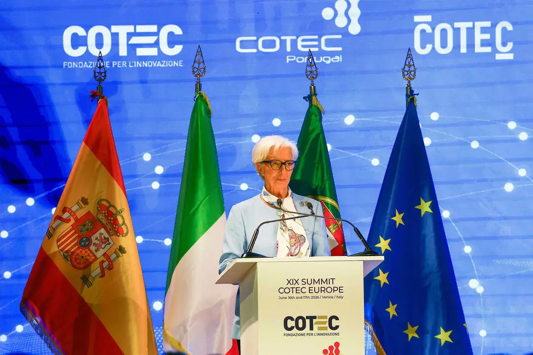 IPA85783521 - Venice, 19th COTEC Europe Symposium on the theme &ldquo;Rethinking Work in the Age of AI: Transformation, Opportunity, and Governance&rdquo; (&ldquo;Rethinking Work in the Age of AI: Transformation, Opportunity, and Governance&rdquo; at the Giorgio Cini Foundation on the island of San Giorgio Maggiore. Pictured: Christine Lagarde,.President of the European Central Bank