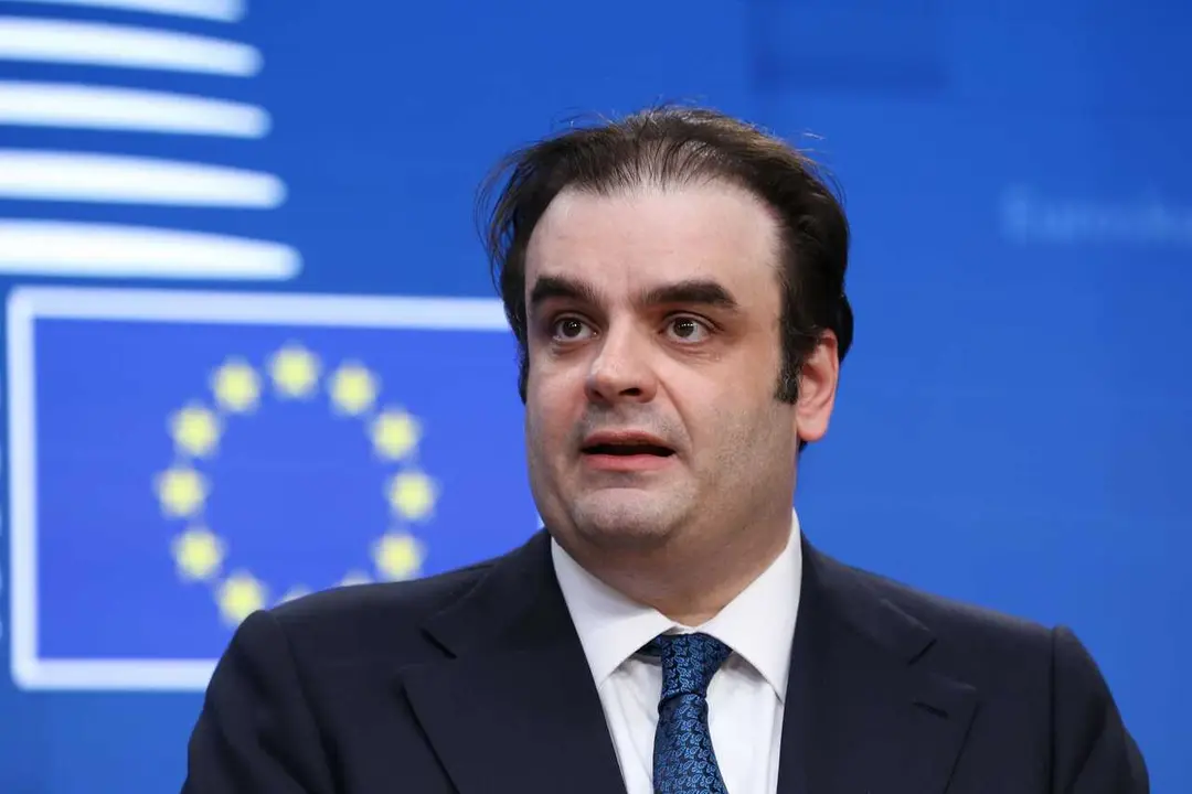 Archivo - El ministro de Finanzas de Grecia y presidente del Eurogrupo, Kyriakos Pierrakakis, interviene durante una rueda de prensa tras la reuni&oacute;n del Eurogrupo celebrada en Bruselas