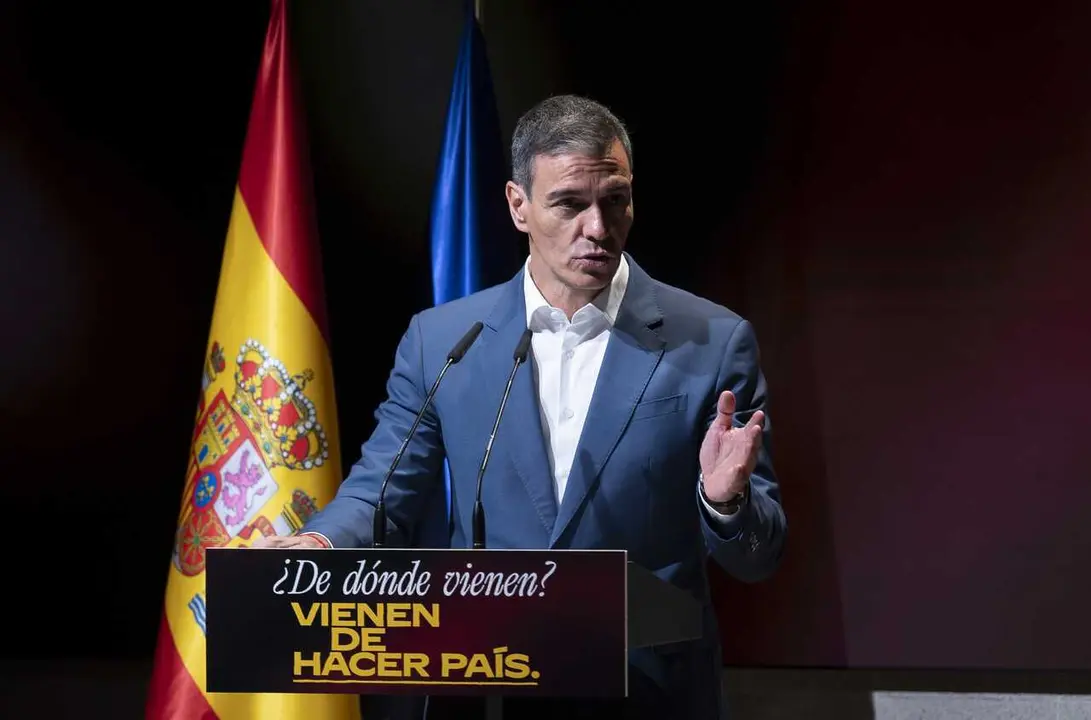 El presidente del Gobierno, Pedro S&aacute;nchez, durante la presentaci&oacute;n del Plan de Integraci&oacute;n y Ciudadan&iacute;a y de la campa&ntilde;a institucional &lsquo;&iquest;De d&oacute;nde vienen? Vienen de hacer pa&iacute;s&rsquo;.