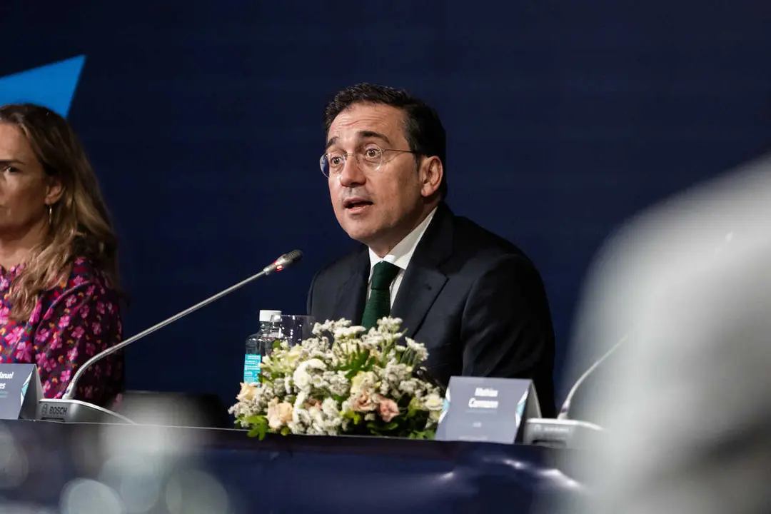 El ministro de Asuntos Exteriores, Uni&oacute;n Europea y Cooperaci&oacute;n, Jos&eacute; Manuel Albares, durante el Di&aacute;logo Ministerial OCDE &ndash; Am&eacute;rica Latina y el Caribe, en Casa Am&eacute;rica, a 1 de julio de 2026, en Madrid (Espa&ntilde;a).