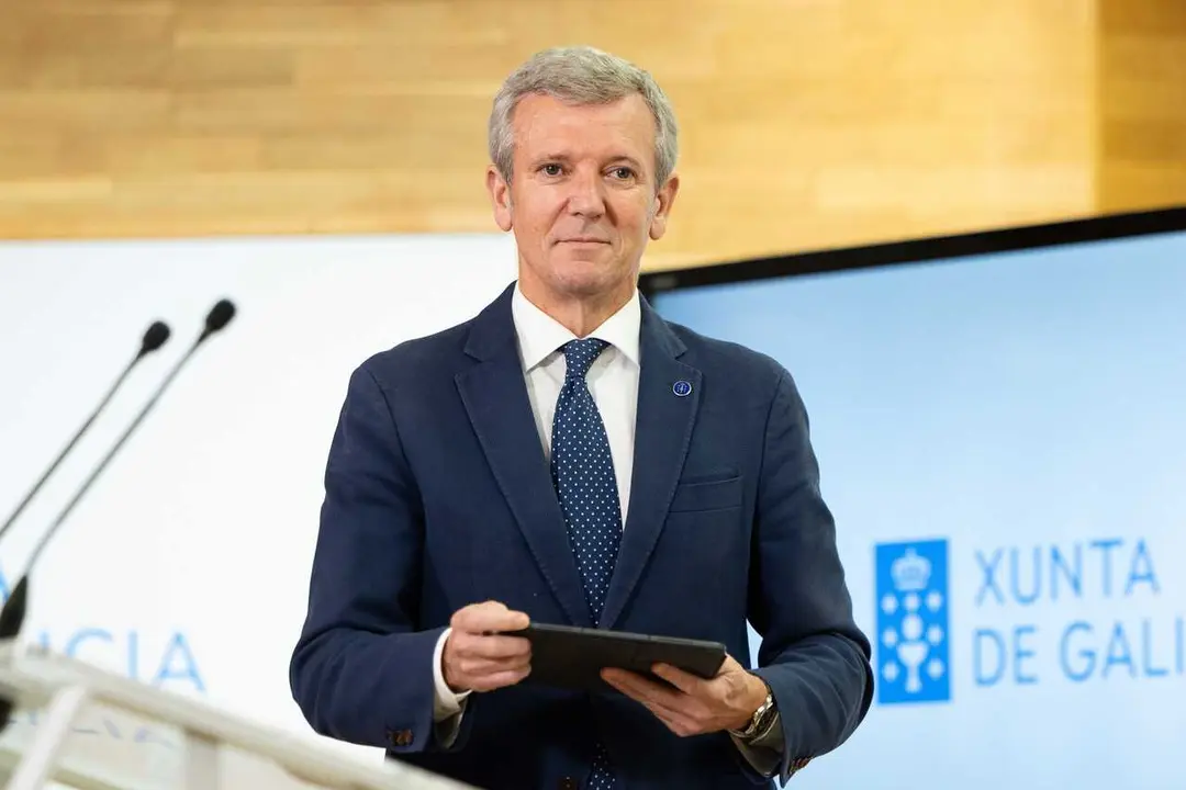 El titular del Gobierno gallego, Alfonso Rueda, comparece ante los medios de comunicaci&oacute;n tras el Consello de la Xunta.