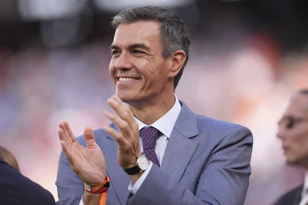 El presidente del Gobierno, Pedro S&aacute;nchez, ayer en la final del Mundialo en Nueva York, donde la selecci&oacute;n espa&ntilde;ola venci&oacute; a la argentina.