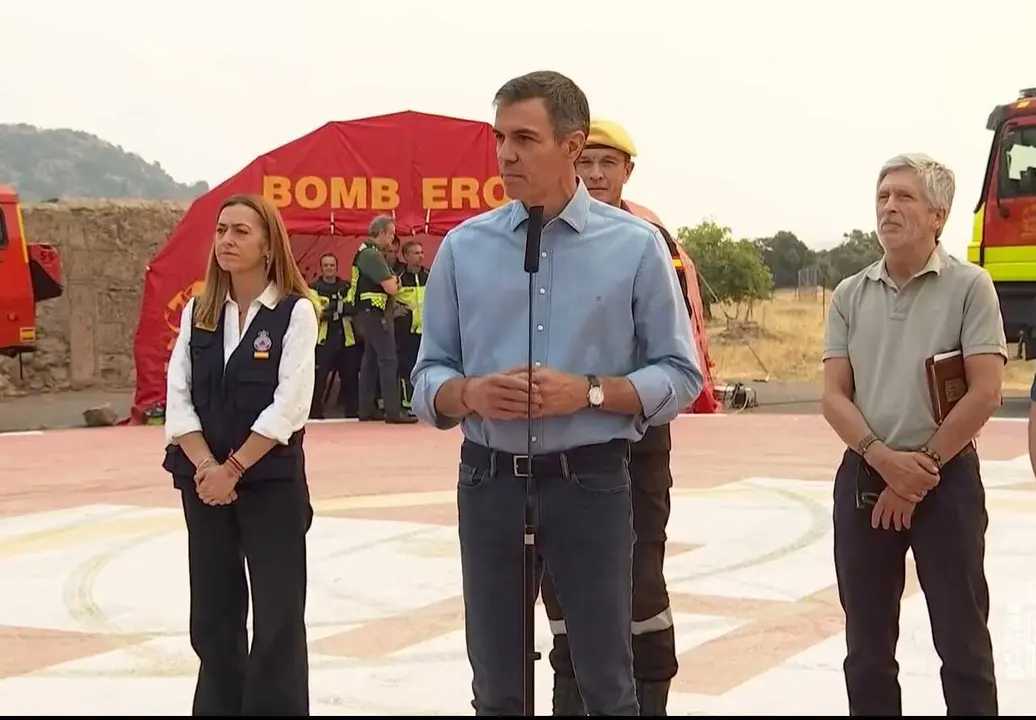 El presidente del Gobierno, Pedro S&aacute;nchez, realiza una declaraci&oacute;n institucional, tras visitar la zona afectada por los incendios forestales de Madrid y presidir la reuni&oacute;n del Comit&eacute; Estatal de Coordinaci&oacute;n y Direcci&oacute;n del Plan Estatal de Emergencias.
