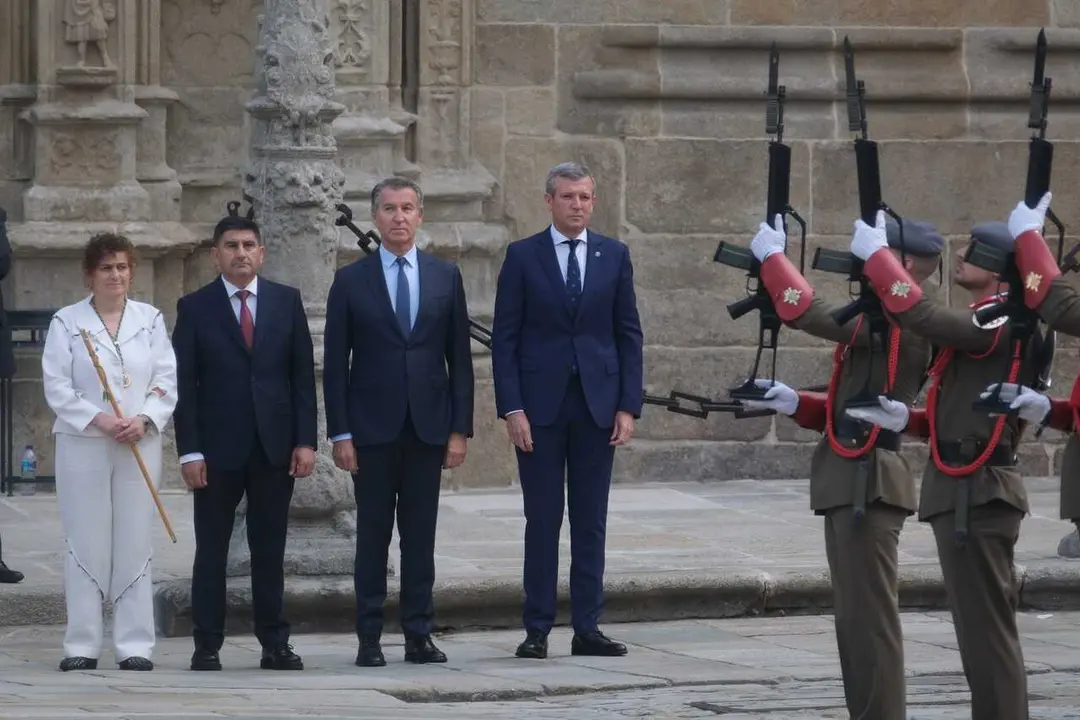 Rueda, Feij&oacute;o, Pedro Blanco y Sanmart&iacute;n, durante los actos institucionales del D&iacute;a de Galicia.