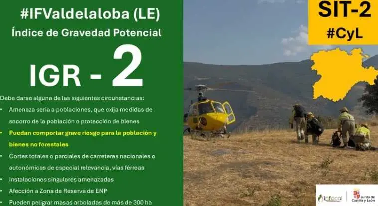 Declarado un incendio forestal con &iacute;ndice de gravedad 2 en Valdelaloba (Le&oacute;n)