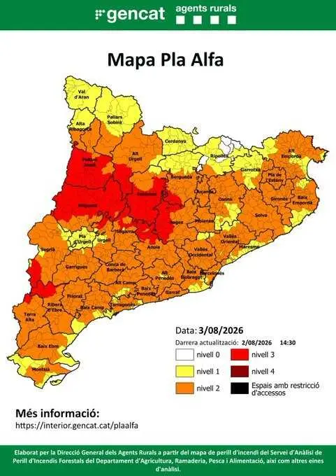 Pla Alfa de este lunes 3 de agosto, publicado en 'X' por los Agents Rurals de Catalunya.