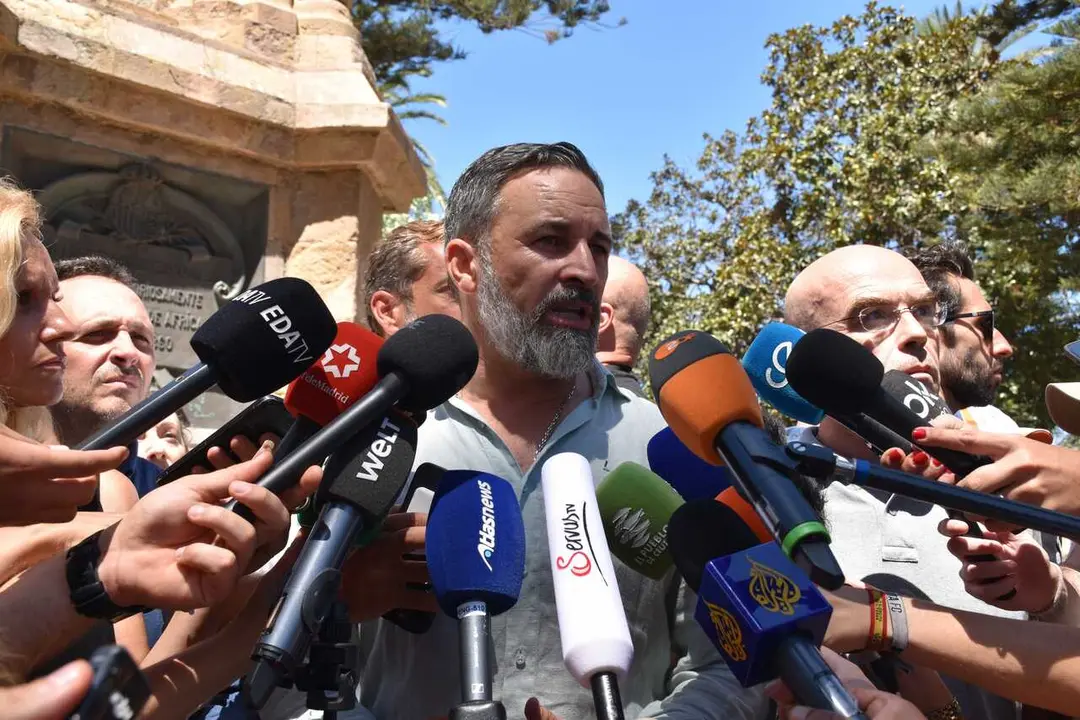 El presidente de Vox, Santiago Abascal, en una reciente comparecencia en Ceuta