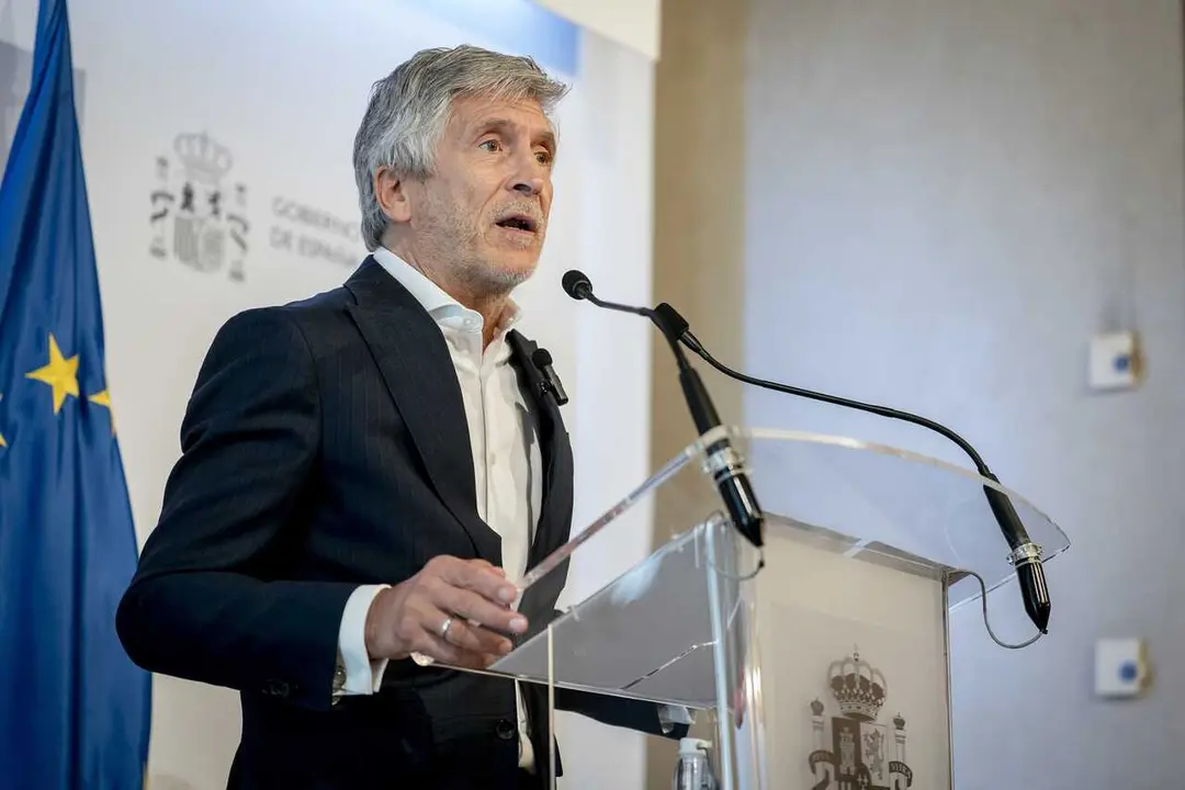 El ministro del Interior, Fernando Grande-Marlaska, comparece tras la reuni&oacute;n del consejo extraordinario de ministros del Interior de la UE por la crisis en Ceuta, en la sede del Ministerio del Interior, a 4 de agosto de 2026, en Madrid (Espa&ntilde;a).