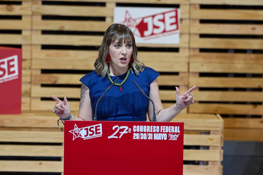 Archivo - La secretaria general electa de Juventudes Socialistas de Espa&ntilde;a (JSE), Ar&aacute;nzazu Figueroa, durante la clausura del 27&ordm; Congreso de JSE, en la sede UGT Madrid, a 31 de mayo de 2026, en Madrid (Espa&ntilde;a). Esta cita con las Juventudes Socialistas de 