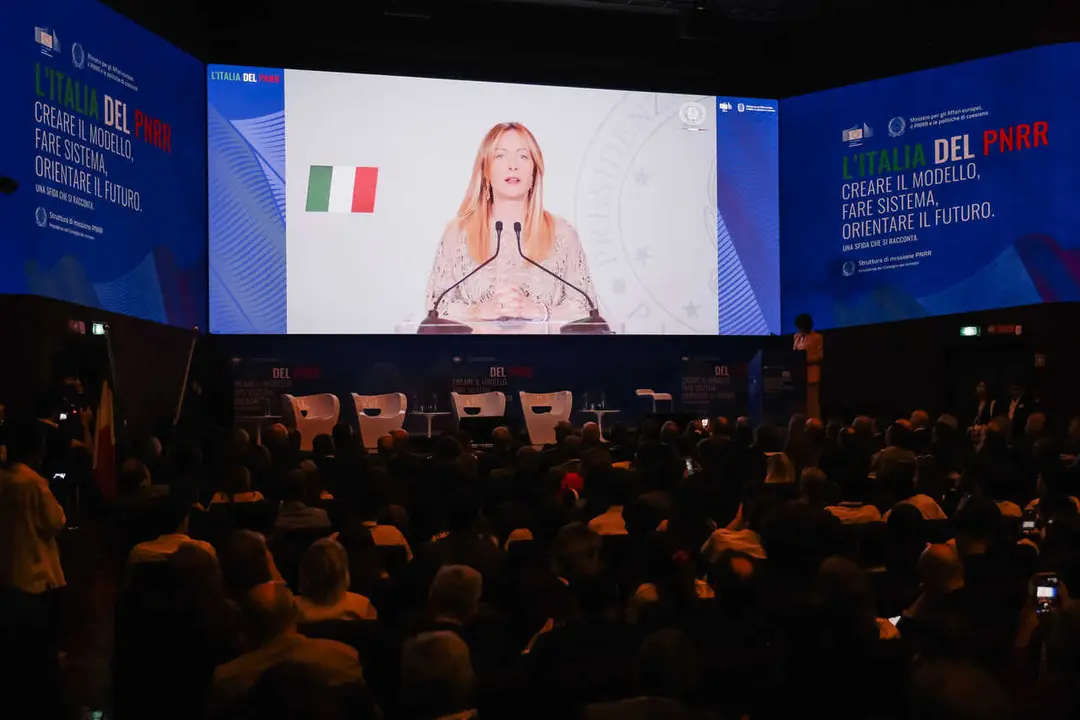 IPA87125553 - Milan: The event &ldquo;Italy&rsquo;s PNRR: Creating the Model, Building a System, Shaping the Future&rdquo; at the National Museum of Science and Technology. Pictured: Giorgia Meloni (Prime Minister of the Italian Republic)