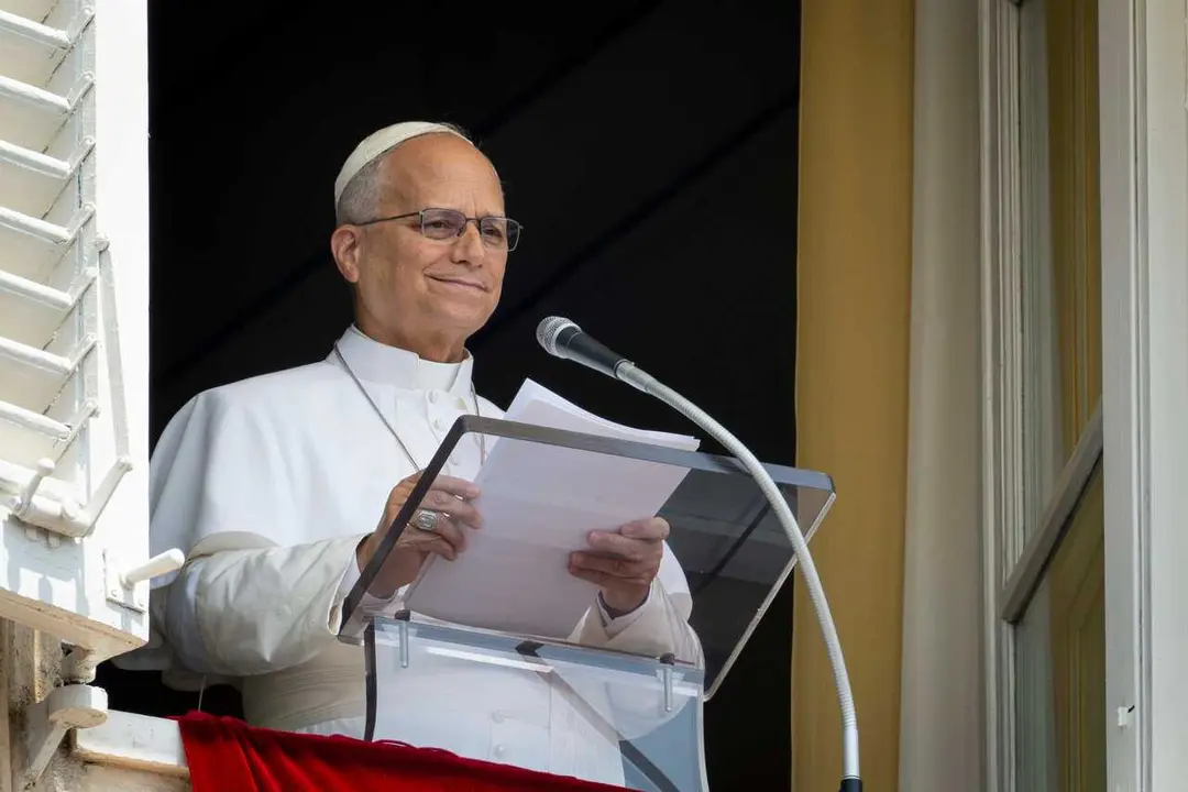 IPA87183971 - Italy, Rome, Vatican, August 2, 2026. Pope Leo XIV addresses the crowd from the window of the Apostolic Palace overlooking St. Peter's Square during the Regina Caeli prayer at the Vatican. Photo by VATICAN MEDIA / Catholic Press Photo