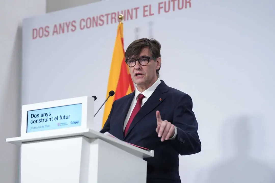 El presidente de la Generalitat de Catalunya, Salvador Illa, durante una rueda de prensa, en  el Palau de la Generalitat, a 31 de julio de 2026, en Barcelona, Catalunya (Espa&ntilde;a). Illa ha hecho balance del curso pol&iacute;tico antes de las vacaciones estivales.