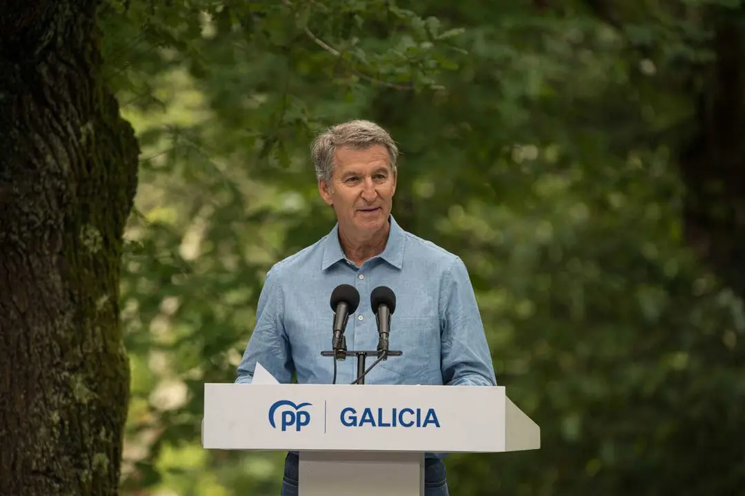 El presidente del Partido Popular, Alberto N&uacute;&ntilde;ez Feij&oacute;o, durante el acto de apertura del curso pol&iacute;tico del PP, a 29 de agosto de 2026, en Cerdedo-Cotobade, Pontevedra, Galicia (Espa&ntilde;a). 